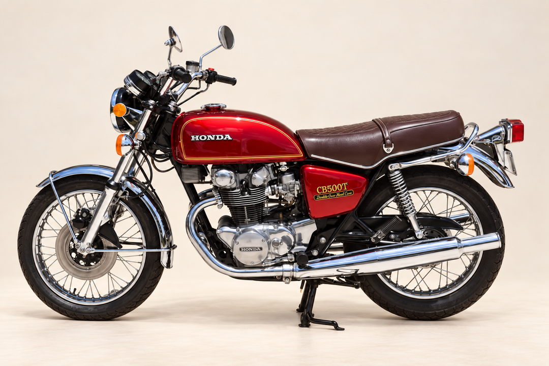 1976 Honda CB500T Twin motorcycle in studio view