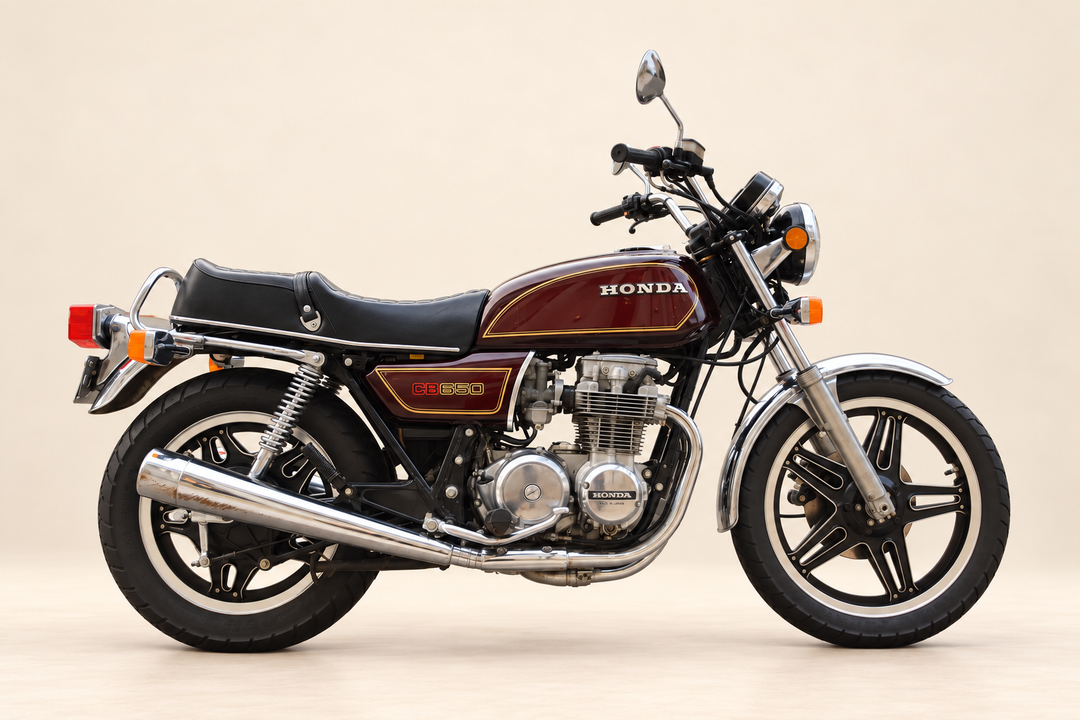 1979 Honda CB650 motorcycle in studio view