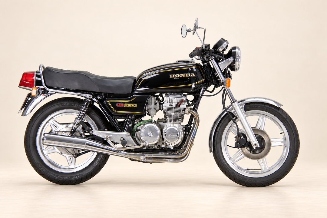 1980 Honda CB650 motorcycle in studio view