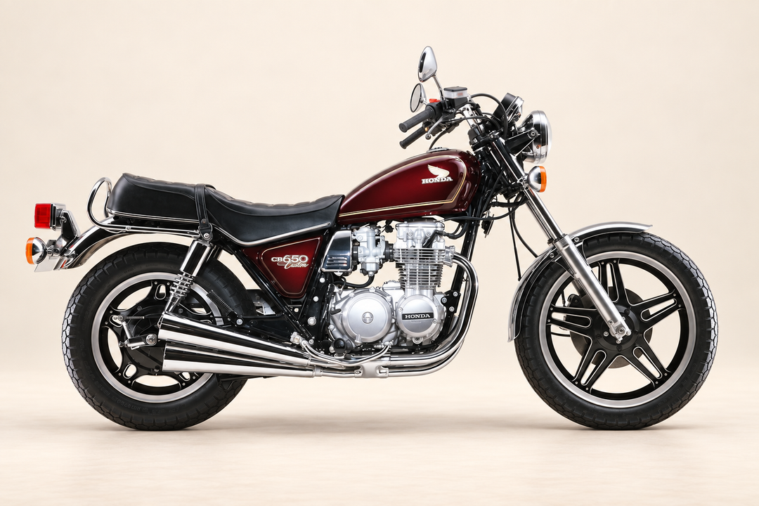 1980 Honda CB650C Custom motorcycle in studio view