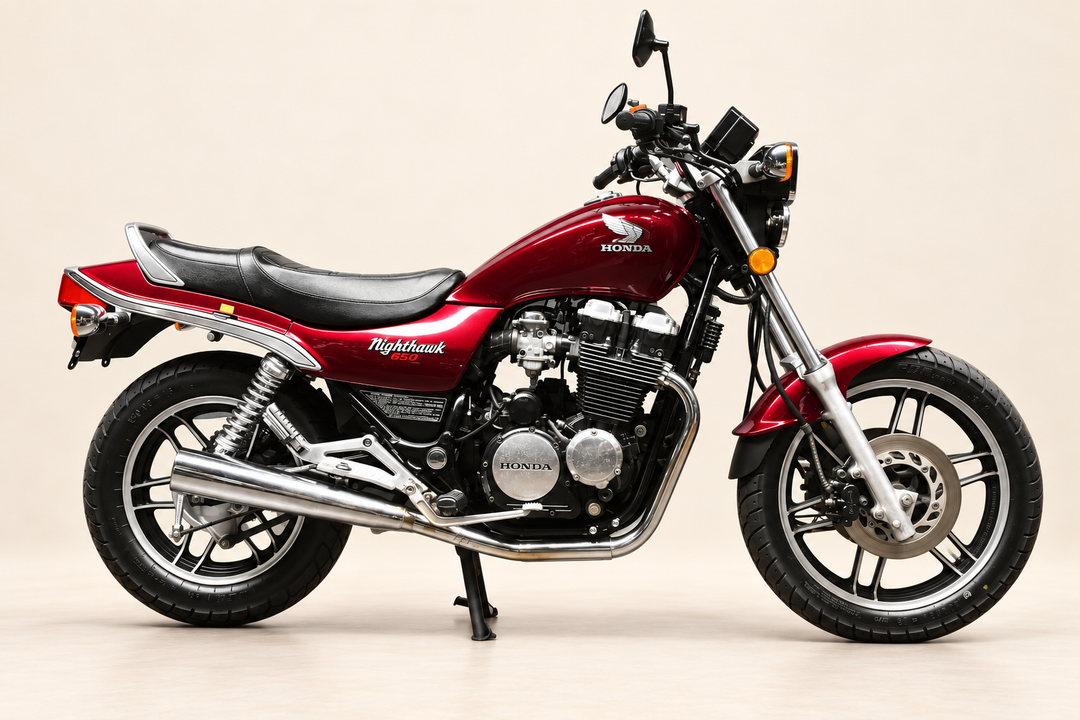1983 Honda CB650SC Nighthawk motorcycle in studio view