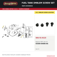 Load image into Gallery viewer, VintageCB750 parts reference, SKU 01-0123. 1982 Honda CB750C A | U.S. dealer | original serial limits unverified example. OEM 93500-04006-0G.