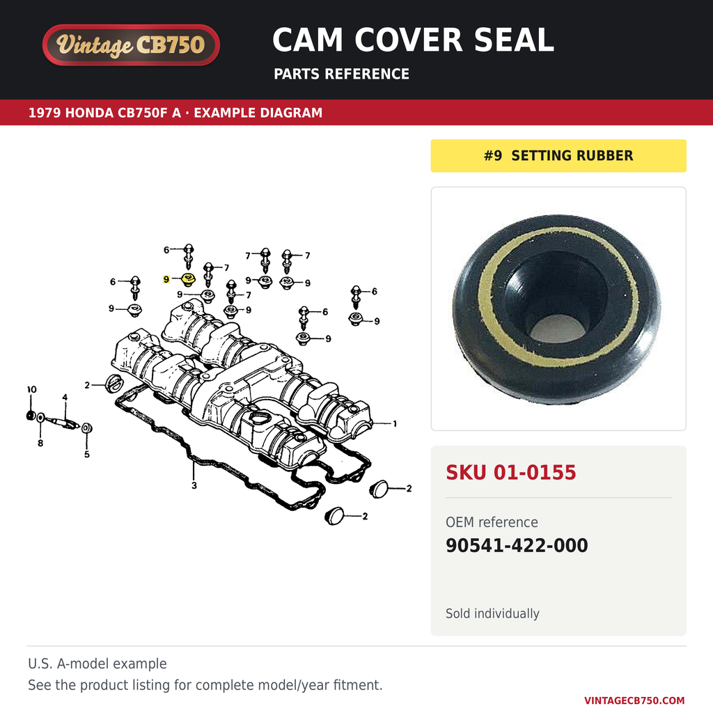 VintageCB750 parts reference, SKU 01-0155. 1979 Honda CB750F A example. OEM 90541-422-000.