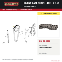 Load image into Gallery viewer, VintageCB750 parts reference, SKU 01-0206. 1980 Honda CB400T A (U.S.; serial limits unverified) example. OEM 14401-MR4-901.