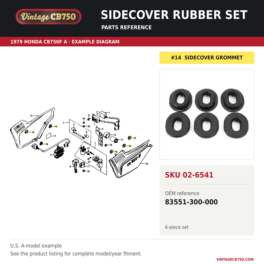 VintageCB750 parts reference, SKU 02-6541. 1979 Honda CB750F A example. OEM 83551-300-000.