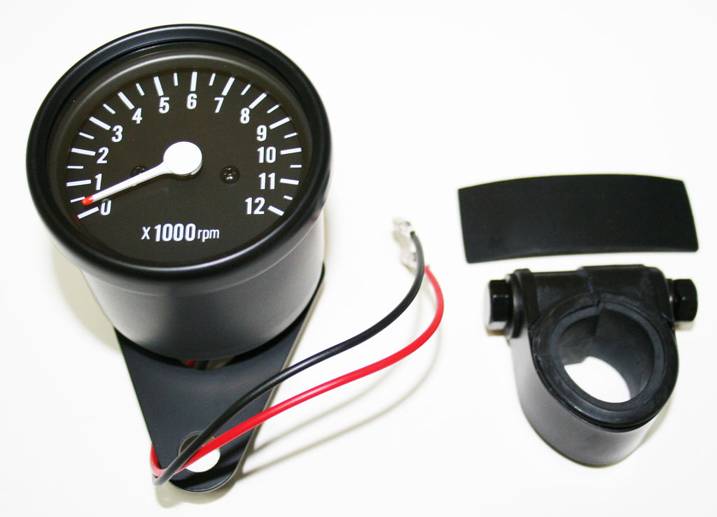 5:1 Mini Tachometer - All Black - w Bar Clamp for Honda CB motorcycles