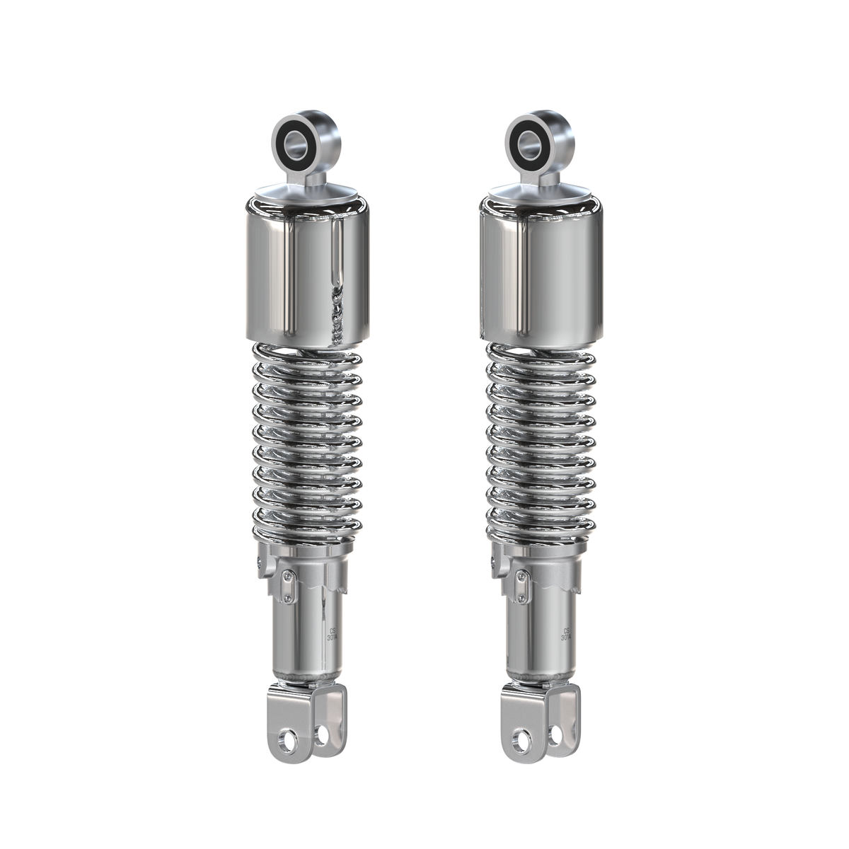 Universal chrome shrouded 290mm shock absorber set side detail