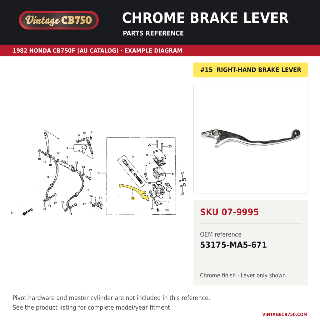 VintageCB750 parts reference, SKU 07-9995. 1982 Honda CB750F (AU catalog; serial/type unverified) example. OEM 53175-MA5-671.