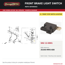 Load image into Gallery viewer, VintageCB750 parts reference, SKU 12-0001. 1982 Honda CB750F (AU catalog; serial/type unverified) example. OEM 35340-MM5-600.