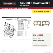 Charger l'image dans la galerie, VintageCB750 parts reference, SKU 18-6990. 1973 Honda CB750K3 (USA A) example. OEM 12251-300-050.