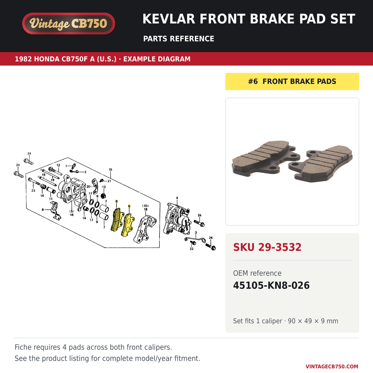 VintageCB750 parts reference, SKU 29-3532. 1982 Honda CB750F A (U.S.; serial limits unverified) example. OEM 45105-KN8-026.