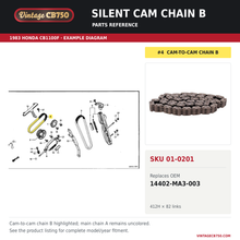 Charger l'image dans la galerie, Silent cam chain B, SKU 01-0201: product photo and reviewed parts fiche. Example diagram; check listing for fitment.