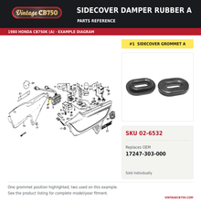 Charger l'image dans la galerie, Sidecover damper rubber A, SKU 02-6532: product photo and 1980 Honda CB750K (A) Side Cover / Spark Unit fiche with the part location highlighted. Example diagram; check listing for fitment.