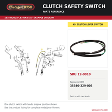 Load image into Gallery viewer, Clutch safety switch, SKU 12-0010: product photo and reviewed parts fiche. Example diagram; check listing for fitment.