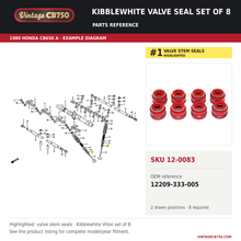 Load image into Gallery viewer, Honda CB High Performance Kibblewhite Valve Stem Seal Set ~ Replaces 12209-333-005, SKU 12-0083: product photo and reviewed parts fiche. Example diagram; check listing for fitment.