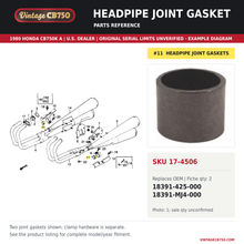Load image into Gallery viewer, Headpipe joint gasket, SKU 17-4506: product photo and reviewed parts fiche. Example diagram; check listing for fitment.