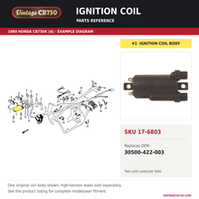 Charger l'image dans la galerie, Honda CB Ignition Coil ~ Replaces 30500-422-003, SKU 17-6803: product photo and reviewed parts fiche. Example diagram; check listing for fitment.