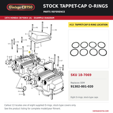 Load image into Gallery viewer, Stock tappet-cap O-rings, SKU 18-7069: product photo and reviewed parts fiche. Example diagram; check listing for fitment.