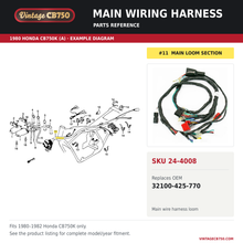 Load image into Gallery viewer, 1980-82 Honda CB750K Wire Harness ~ Replaces 32100-425-770, SKU 24-4008: product photo and reviewed parts fiche. Example diagram; check listing for fitment.