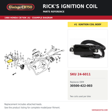 Charger l'image dans la galerie, Honda CB Rick's Electrics Brand ~ Ignition Coil ~ Replaces 30500-422-003, SKU 24-6011: product photo and reviewed parts fiche. Example diagram; check listing for fitment.
