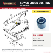 Charger l'image dans la galerie, Honda CB Rear Shock Swingarm Bushing ~ Replaces 40548-268-000, SKU 28-6918: product photo and reviewed parts fiche. Example diagram; check listing for fitment.
