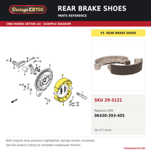 Load image into Gallery viewer, Rear brake shoes, SKU 29-3121: product photo and reviewed parts fiche. Example diagram; check listing for fitment.