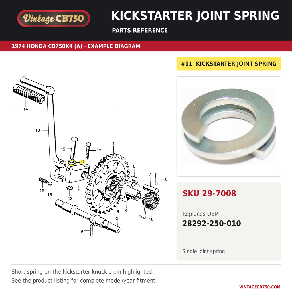 Kickstarter joint spring, SKU 29-7008: product photo and reviewed parts fiche. Example diagram; check listing for fitment.