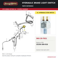 Charger l'image dans la galerie, Honda CB Hydraulic Stop Light Switch ~ Replaces 35350-300-006, SKU 29-7021: product photo and reviewed parts fiche. Example diagram; check listing for fitment.