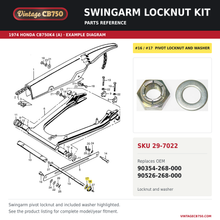 Charger l'image dans la galerie, Swingarm locknut kit, SKU 29-7022: product photo and reviewed parts fiche. Example diagram; check listing for fitment.