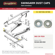 Charger l'image dans la galerie, Swingarm dust caps, SKU 29-7024: product photo and reviewed parts fiche. Example diagram; check listing for fitment.