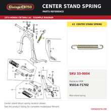 Charger l'image dans la galerie, Center stand spring, SKU 33-0004: product photo and reviewed parts fiche. Example diagram; check listing for fitment.
