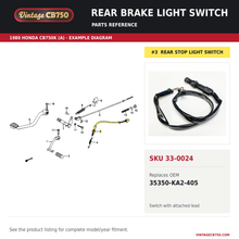 Charger l'image dans la galerie, Honda CB Rear Brake Light Switch ~ Replaces 35350-KA2-405, SKU 33-0024: product photo and reviewed parts fiche. Example diagram; check listing for fitment.
