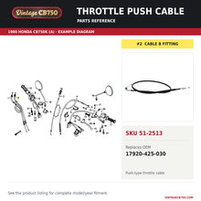 Load image into Gallery viewer, Honda CB1000 / CB900 / CB750 / CB650 Throttle Cable ~ Push ~ Replaces 17920-425-030, SKU 51-2513: product photo and reviewed parts fiche. Example diagram; check listing for fitment.