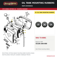 Load image into Gallery viewer, Oil tank mounting rubbers, SKU 73-0081: product photo and reviewed parts fiche. Example diagram; check listing for fitment.