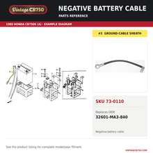 Charger l'image dans la galerie, 1979-82 Honda CB750 Negative (-) Battery Cable ~ Replaces 32601-MA3-840, SKU 73-0110: product photo and reviewed parts fiche. Example diagram; check listing for fitment.