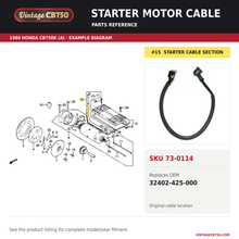 Load image into Gallery viewer, Honda CB1100 / CB900 / CB750 Starter Motor Cable ~ Replaces 32402-425-000, SKU 73-0114: product photo and reviewed parts fiche. Example diagram; check listing for fitment.