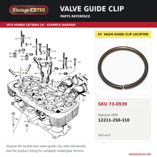 Load image into Gallery viewer, Valve guide clip, SKU 73-0939: product photo and reviewed parts fiche. Example diagram; check listing for fitment.