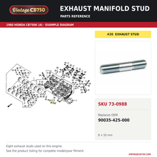 Charger l'image dans la galerie, 1979-82 Honda CB750C / CB750K / CB750L Exhaust Manifold Stud ~ Replaces 90035-425-000, SKU 73-0988: product photo and reviewed parts fiche. Example diagram; check listing for fitment.
