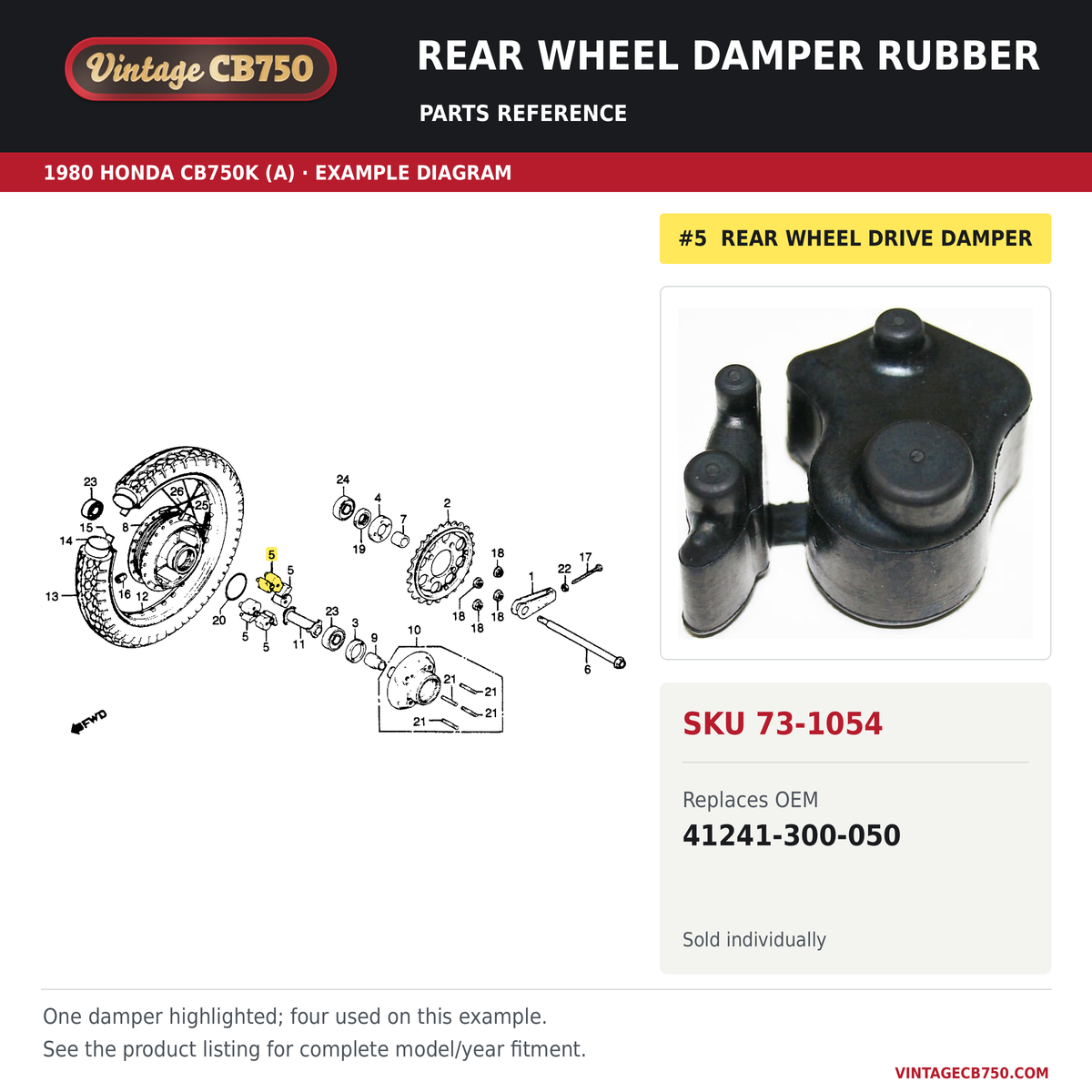 Honda CB750 CB650 Rear Wheel Damper Rubber 41241-300-050