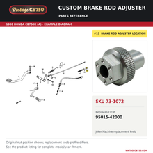 Load image into Gallery viewer, Custom brake rod adjuster, SKU 73-1072: product photo and 1980 Honda CB750K (A) Brake Pedal / Change Pedal fiche with the part location highlighted. Example diagram; check listing for fitment.