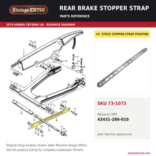 Load image into Gallery viewer, Rear brake stopper strap, SKU 73-1073: product photo and reviewed parts fiche. Example diagram; check listing for fitment.