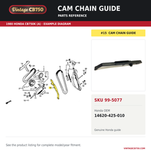 Charger l'image dans la galerie, 1979-83 Honda CB750 Genuine Honda Cam Chain Guide ~ Replaces 14620-425-010 / 14620-425-000, SKU 99-5077: product photo and reviewed parts fiche. Example diagram; check listing for fitment.