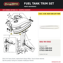 Load image into Gallery viewer, Fuel tank trim set, SKU 99-5562: product photo and reviewed parts fiche. Example diagram; check listing for fitment.