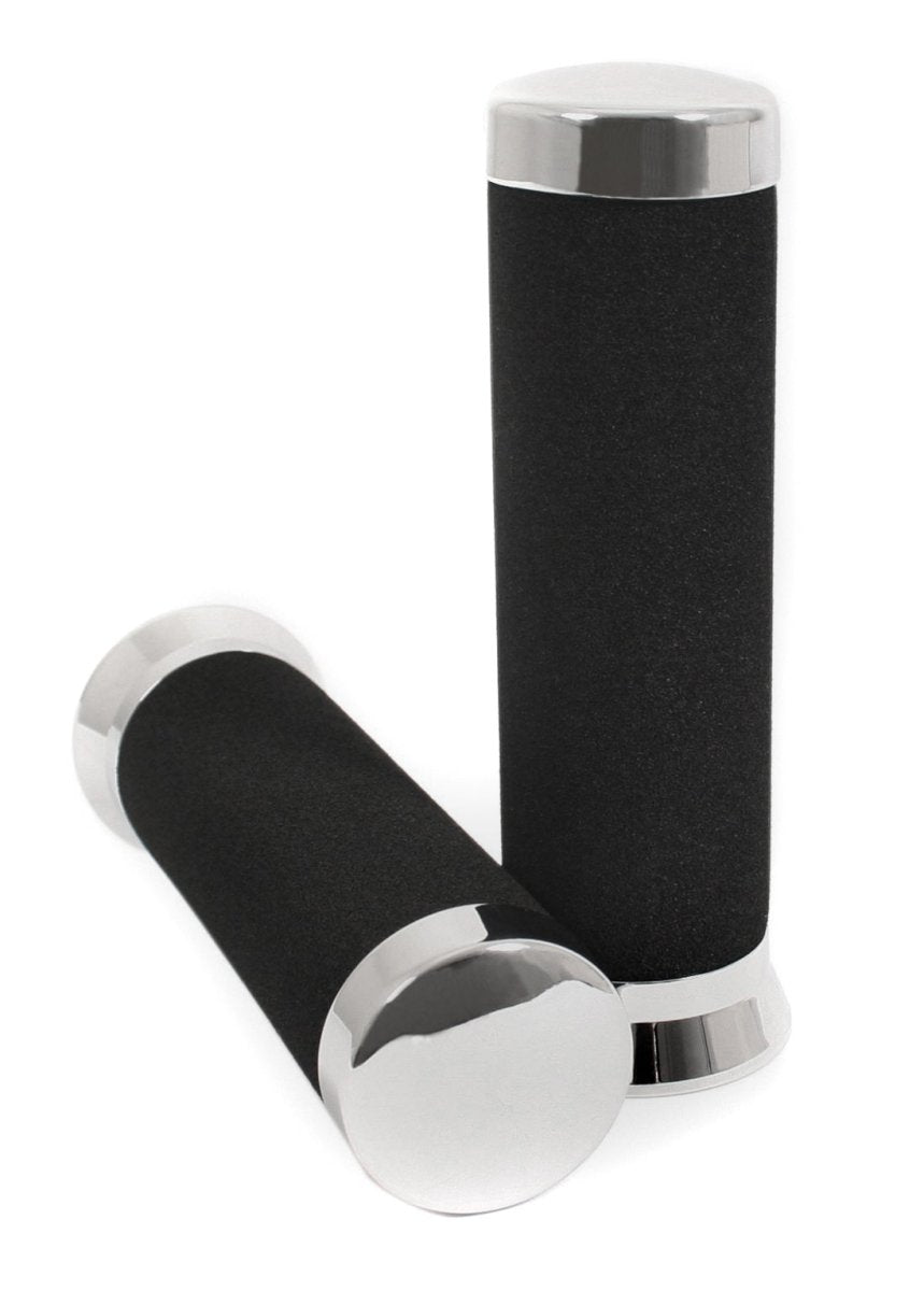 Black foam cushion grips with chrome end caps for 7 8 inch handlebars