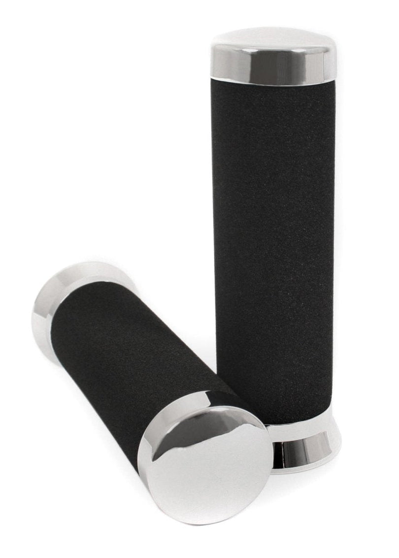 Black foam cushion grips with chrome end caps for 7 8 inch handlebars