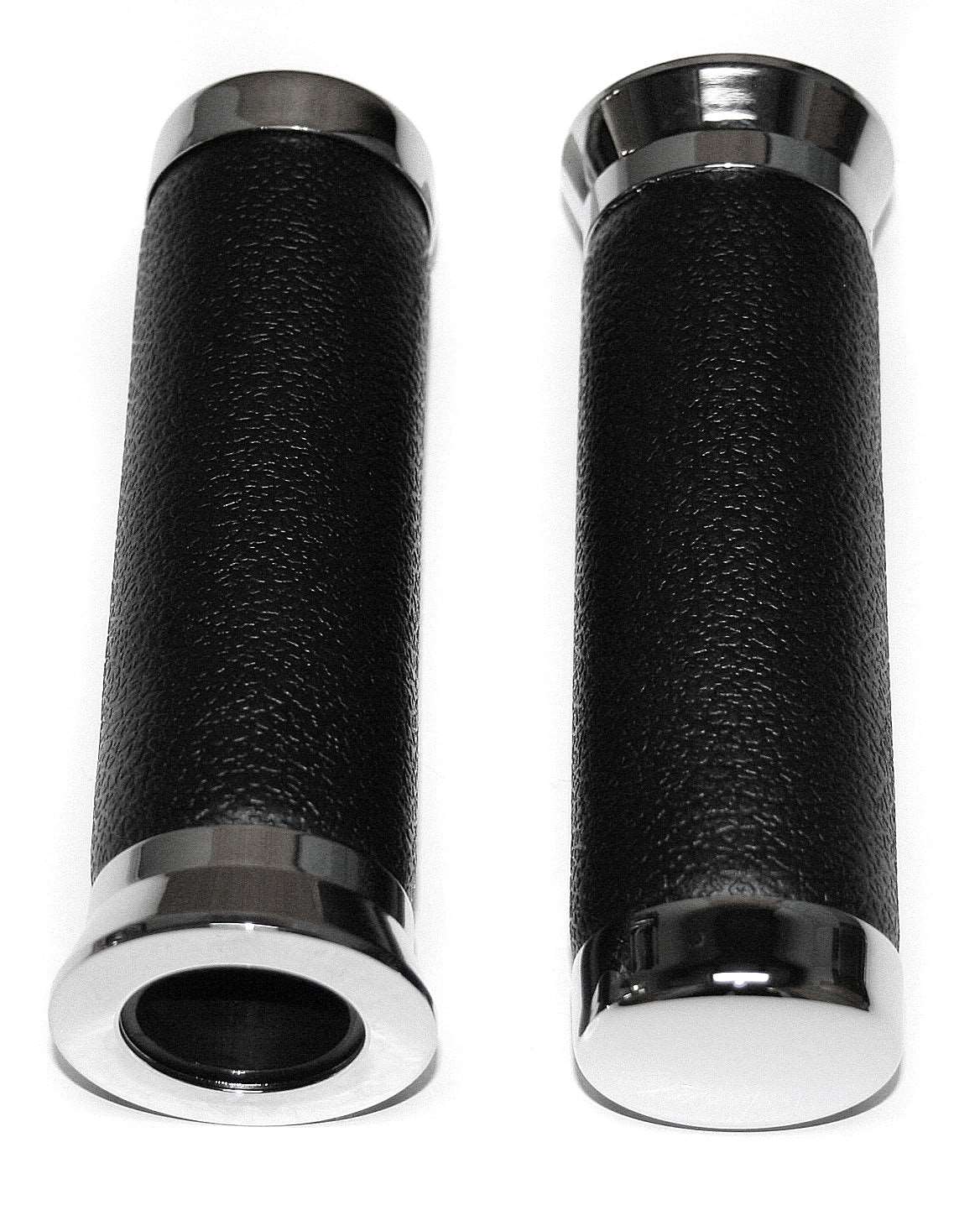 Black leather-look chrome motorcycle grips for 7 8 inch handlebars