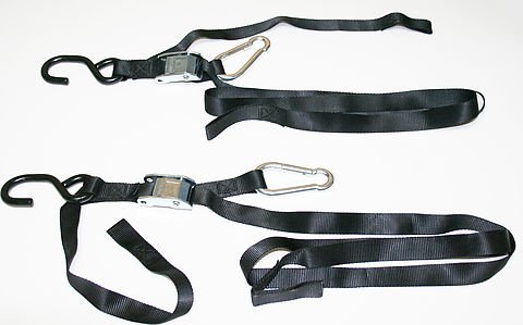 Universal motorcycle black tie downs with assist carabiner