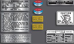 Honda CB400F varnish blue and light ruby red models warning and service label set