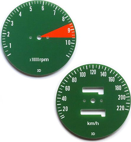 Honda CB750F speedo and tachometer face plate set km h