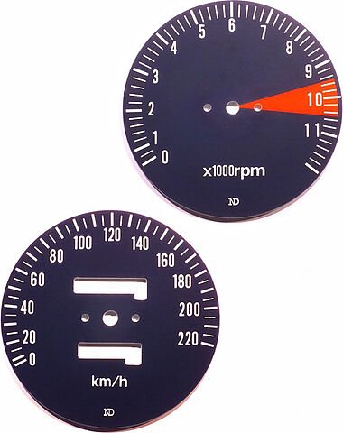 Honda CB750F speedo and tachometer face plate set km h